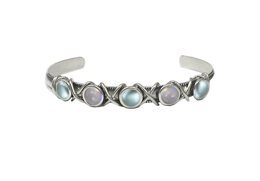 Sterling Silver Cuff Bracelet With Blue Topaz And Rainbow Moonstone